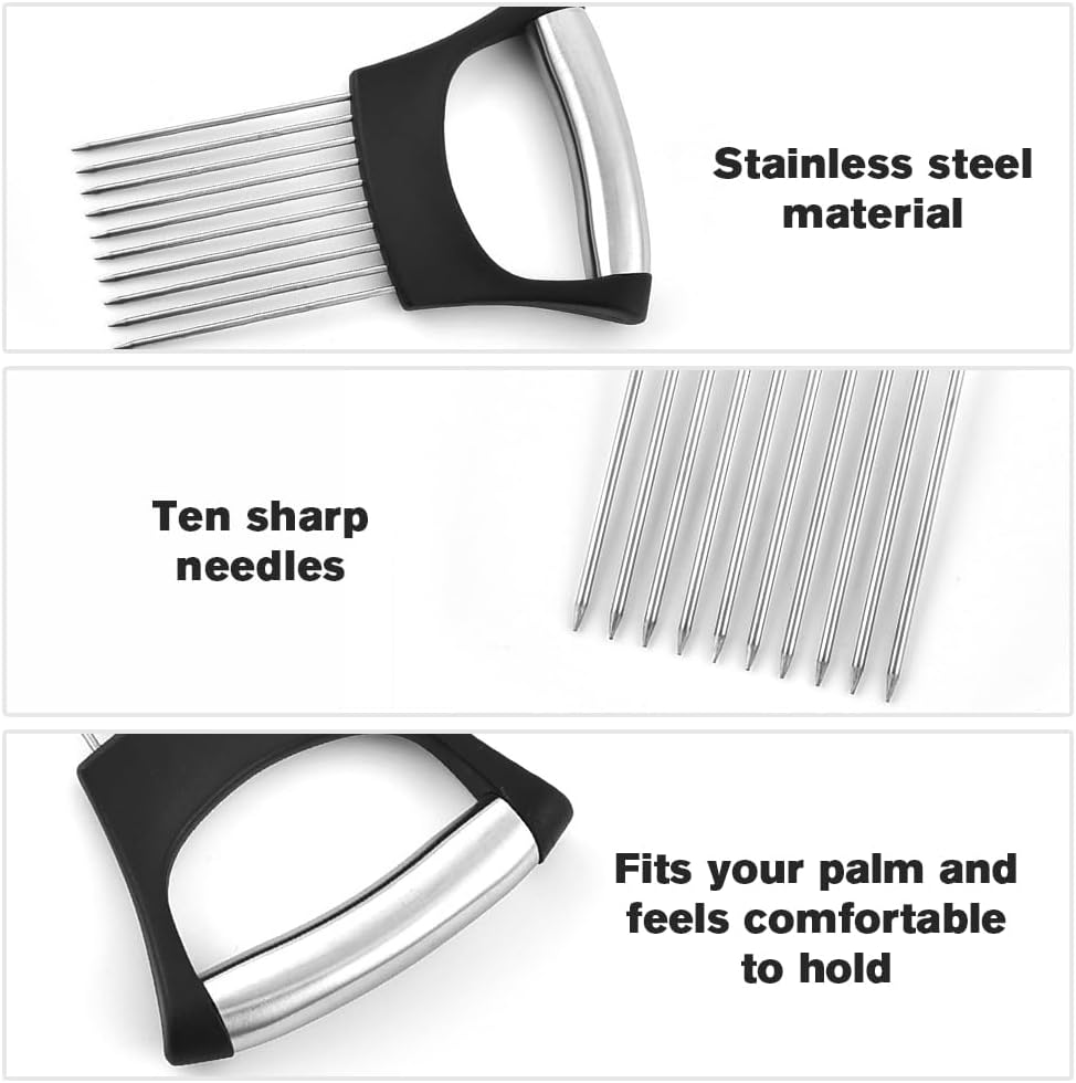 Stainless Steel Onion Slice Holder, 2025 New Tomato Cutter, Multi-Purpose Vegetable Slicer for Kitchen, Durable Food Chopper Kitchen Chopper Slicing Assistant Tool (A-2Pcs)