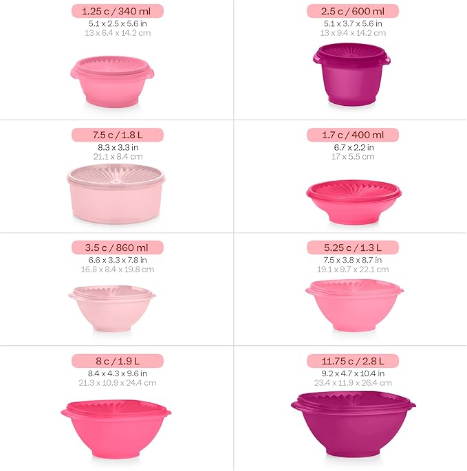 Tupperware Heritage Collection, New 36 Piece Food Storage Container Set in Vintage Pink, Dishwasher Safe and BPA Free (18 containers, 18 lids)