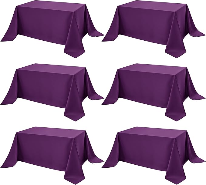 6-Pack Purple Tablecloths for Rectangle Tables, 90 x 132 Inches, Stain-Resistant Polyester Fabric for 8 Foot Tables - Washable Table Covers for Weddings, Banquets, Birthday Parties, Events