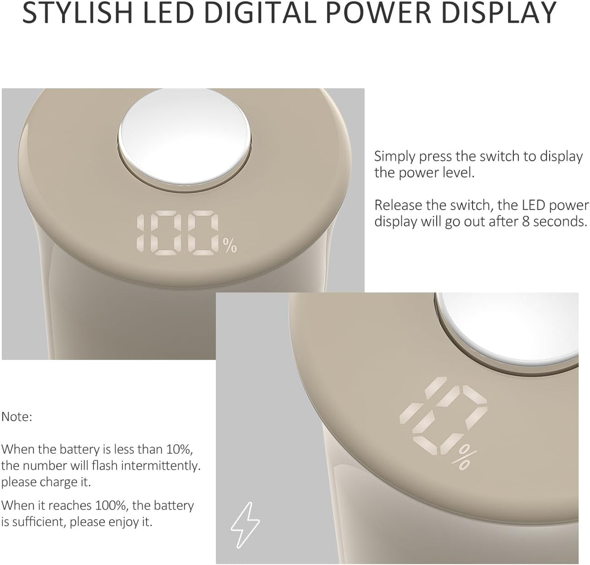 Electric Salt and Pepper Grinder Set with LED Power Display,Larger Capacity Salt and Pepper Shakers Set Rechargeable Electric with Flexible Coarsenes,LED Light,One Hand Operation for Kitchen(Khaki)