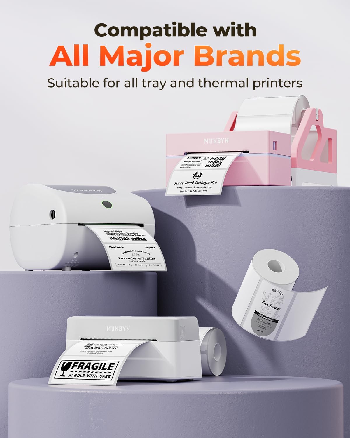 MUNBYN 4” X 2” Direct Thermal Labels, Thermal Printer Stickers, Strong Adhesive & Perforated Labels Paper for Barcode, Mailing, 500 Sheets/1 Roll