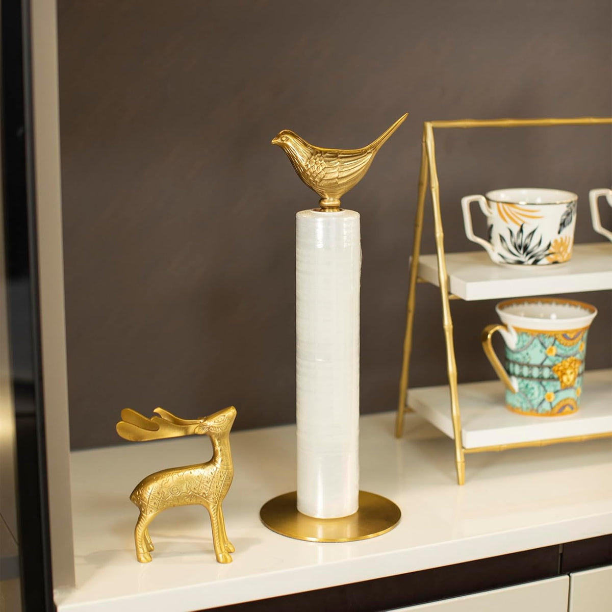 Luxurious Gold Paper Towel Holder Countertop, Brass Paper Towel Holder for Kitchen, Unique Gold Bird Decor - Sturdy, Durable, and Elegant Home Decor for Kitchen