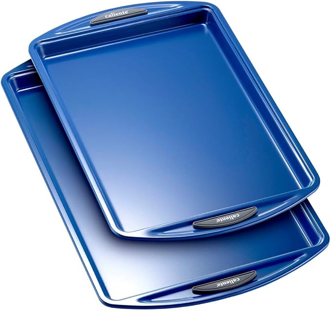Caliente Nonstick Bakeware Set of 2 Cookie Sheets | Premium Medium & Small Baking Sheets | Durable Carbon Steel Baking Sets | Housewarming, Wedding, Chefs & Bakers Kitchen Gift