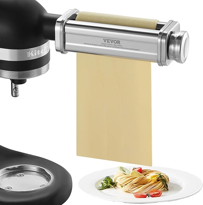 VEVOR Patsa Roller Attchemnt for KitchenAid Stand Mixer, Stainless Steel Pasta Maker Attachment, Pasta Maker Machine Accessory with 8 Adjustable Thickness Knob, KitchenAid Pasta Attachment by VEVOR