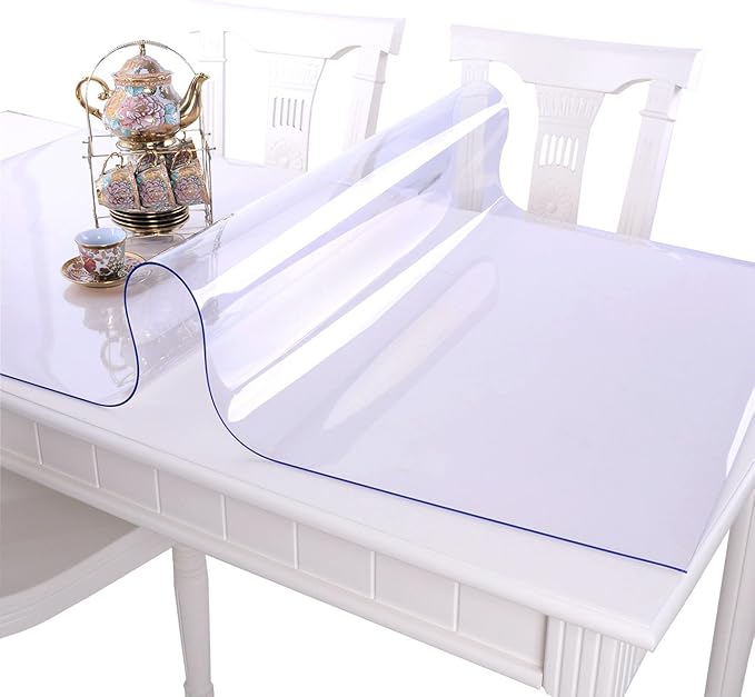 NECAUX Custom Multisize 1.5mm Thick Clear PVC Table Cover Protector - 20 x 44 Inch Rectangular Plastic Table Cover Desk Pad Mat for Office & Computer Desk/Sofa Table/Media Stand