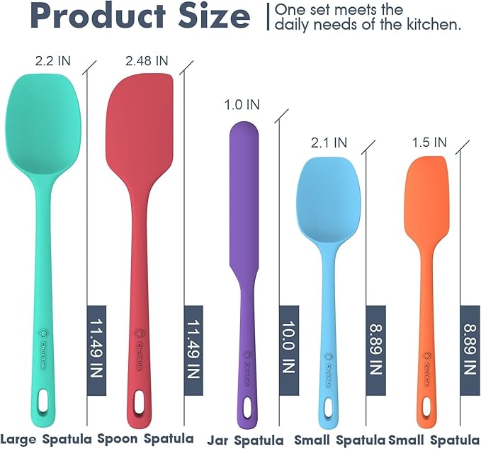 5 Pieces Silicone Spatula Set, Food Grade Rubber Spatula, Upgrade Strong Handle with Ergonomic Grip, Heat Resistant Up to 600°F for Nonstick Cookware, Cooking Colorful Series