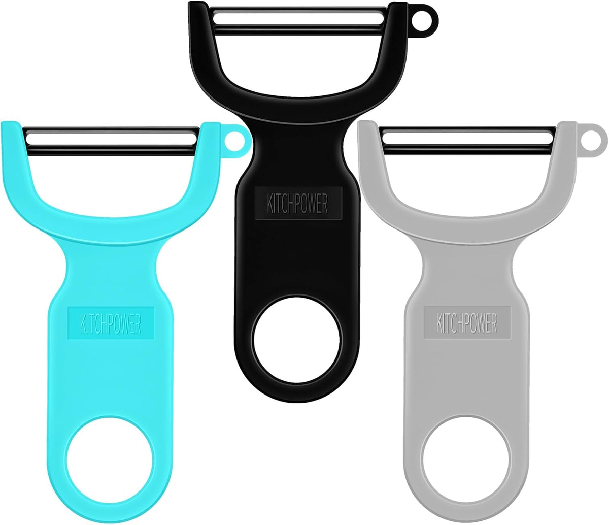 Original Vegetable Peeler, Potato Peelers for kitchen Carbon Steel Blade 3-Pack Grey/Blue/Black