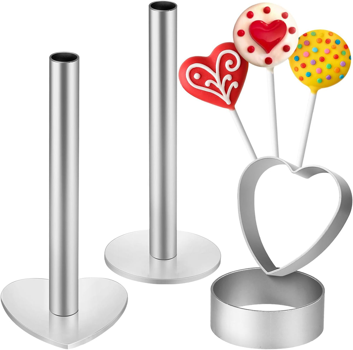 Webake Circle and Heart Cake Pop Cutter and Pusher, 304 Stainless Steel Cake Pop Molds, Easy Use, Non Toxic, Set of 4