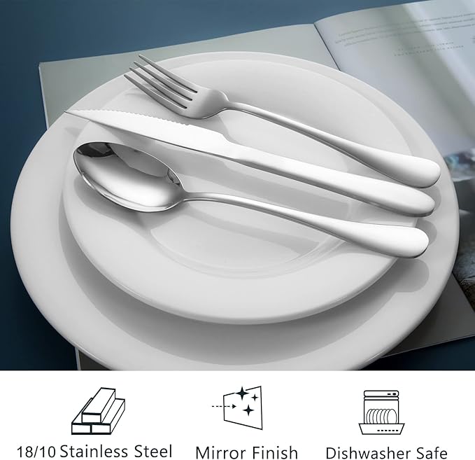 SANTUO 16 Piece Stainless Steel Dinner Spoons Set, 7.3" Silverware Set, Table Soup Spoons, Mirror Finish & Dishwasher Safe