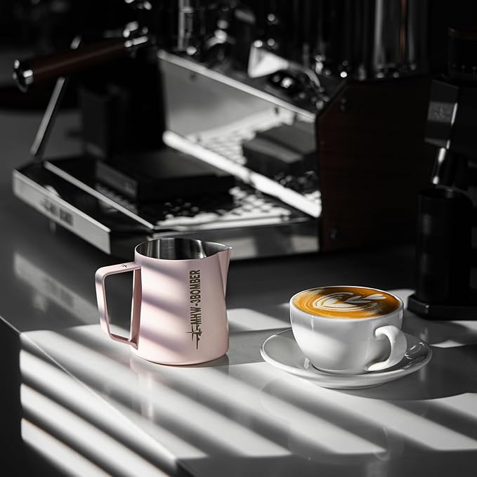 MHW-3BOMBER Milk Frothing Pitcher 16.9oz/500ml Espresso Steaming Pitcher Stainless Steel Frothing Cup Capuccino Latte Art Pitcher, Pink P5017-OS