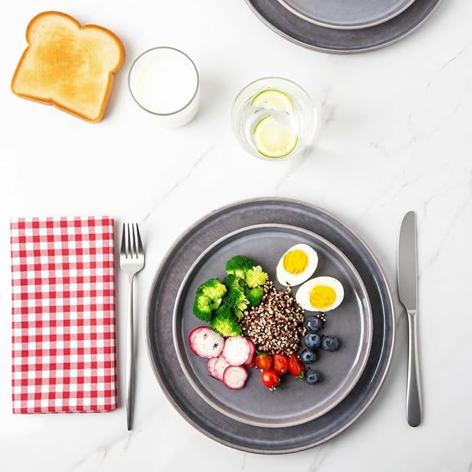 AmorArc Stoneware Dinnerware Sets,Round Reactive Ceramic Plates and Bowls Sets,Highly Scrath Resistant | Dishwasher & Microwave Safe Dishes,Service for 6 (18pc)