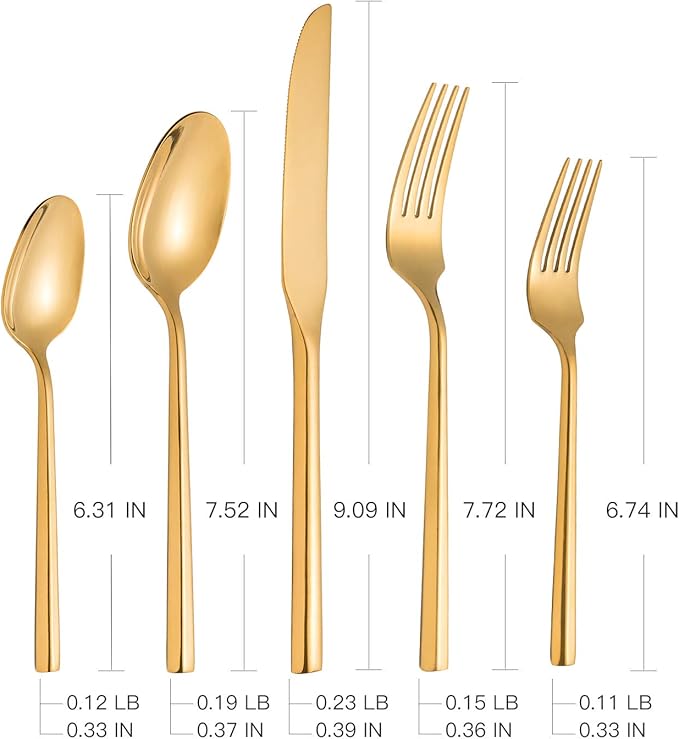 Gold Silverware Set Flatware Set Stainless Steel Cutlery Set 40 Pieces Hexagon Handle Home Kitchen Daily Use Service for 8