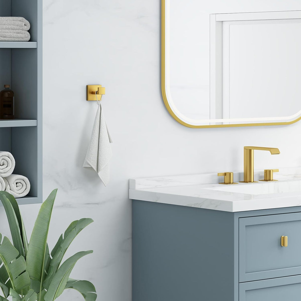 Angle Simple Towel Hook Brushed Gold 2 Pack, 304 Stainless Steel Square Robe Hook for Bathroom