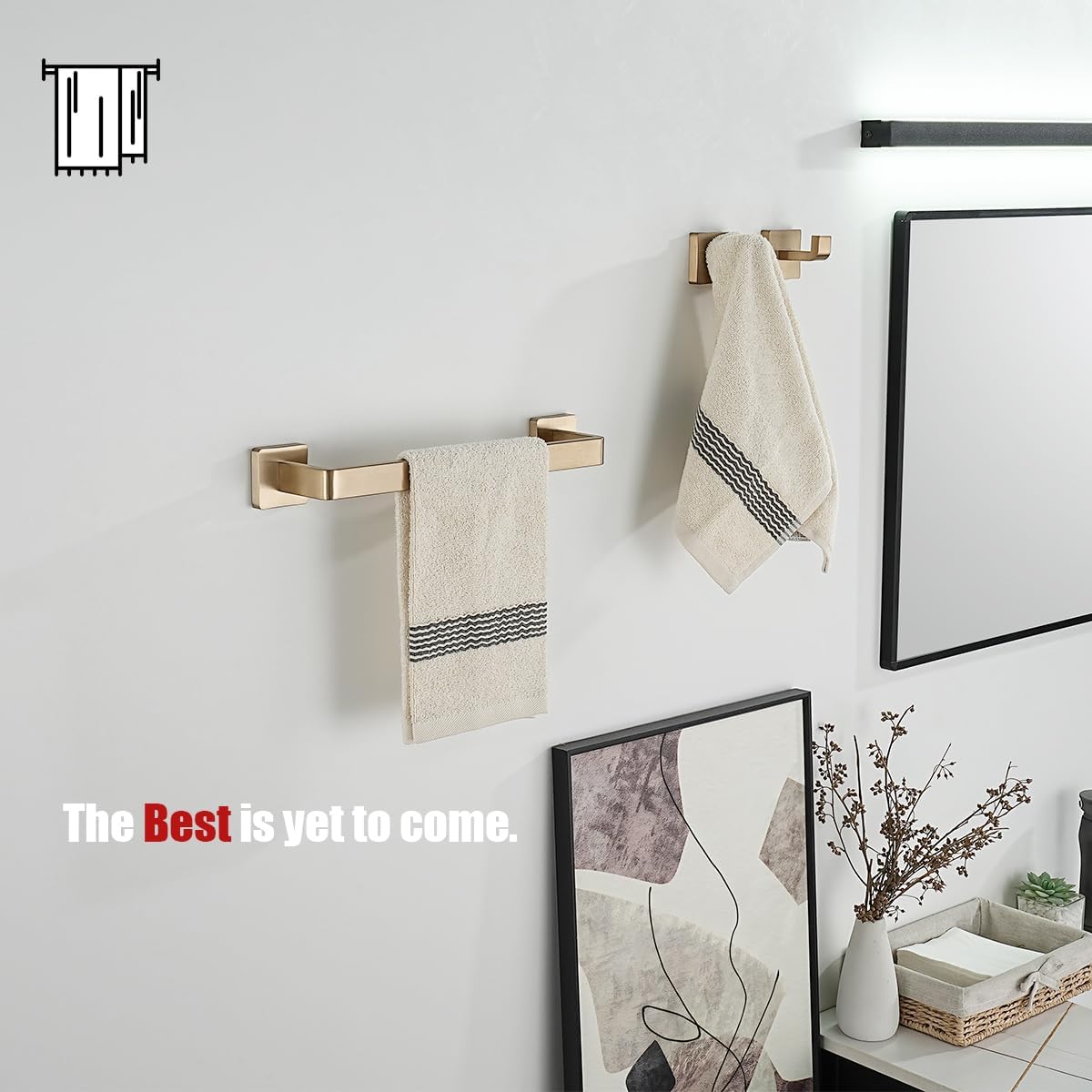 JQK Champagne Bronze Towel Bar, 12 Inch 304 Stainless Steel Thicken 0.8mm Towel Rack Bathroom, Towel Holder Wall Mount, Total Length 14.41 Inch, TB250L12-CB