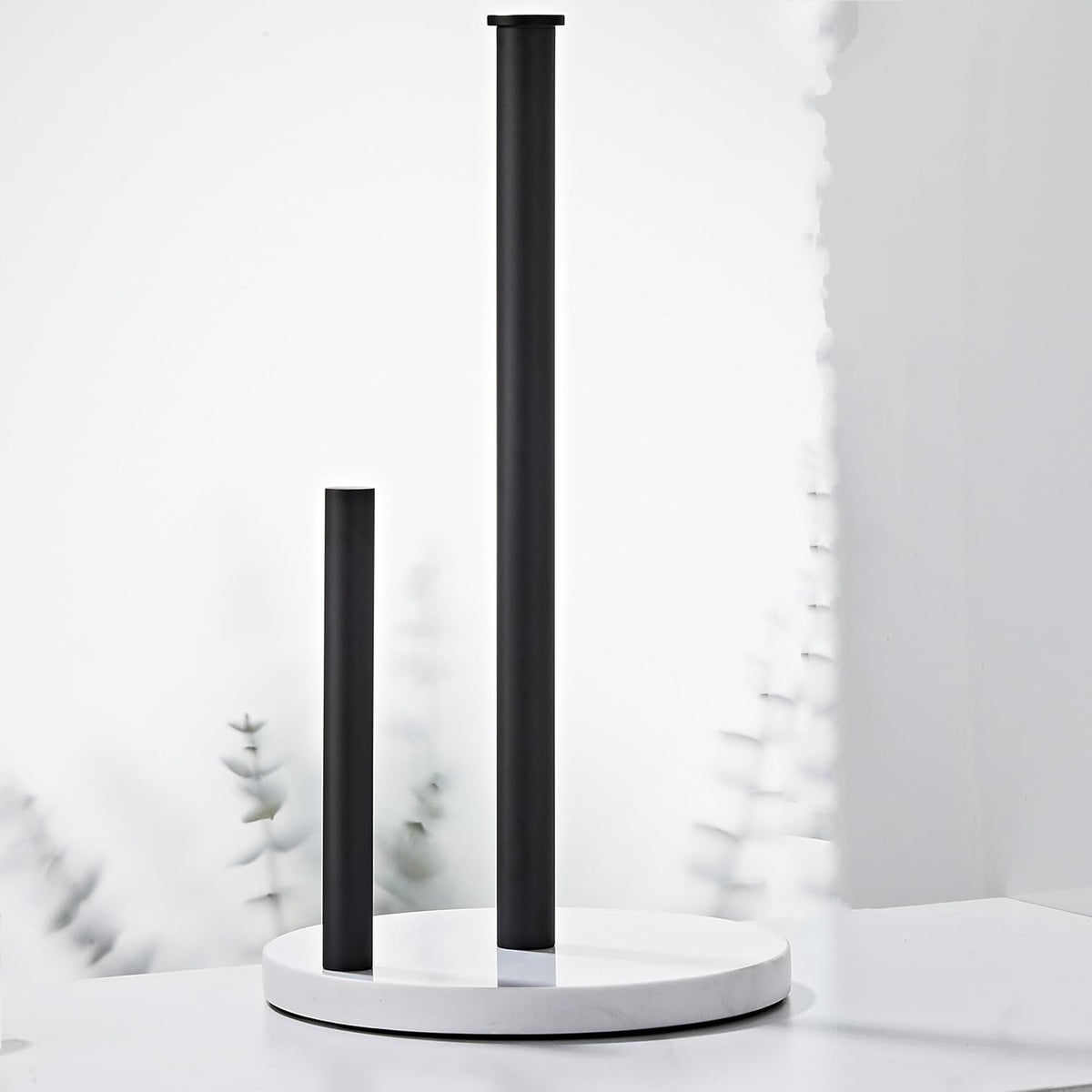 Matte Black Paper Towel Holder,Stainless Steel Paper Towel Holder for Kitchen Roll Organize, Standard or Jumbo-Sized Roll Paper, Countertop Roll Dispenser with Marble Base