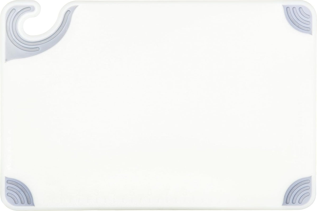 San Jamar Saf-T-Grip Plastic Cutting Board with Safety Hook, 12" x 18" x 0.5", White, (Pack of 6)