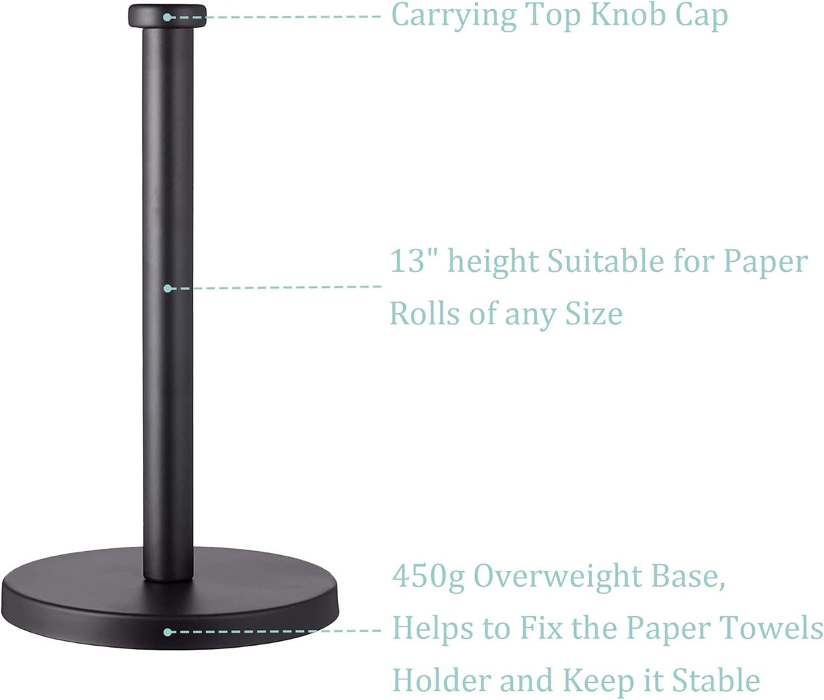 Paper Towel Holder, Black, Stainless Steel, Countertop, Kitchen, Bathroom