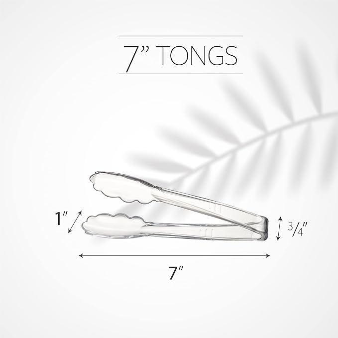[Clear Tongs 7.5'' Inches] Plasticpro 7.5'' Serving Tongs Heavy Duty Reusable Kitchen and BBQ Clear Serving Tong for party's, Caterings, Events, Buffet, Weddings, And every Day use Pack of 12