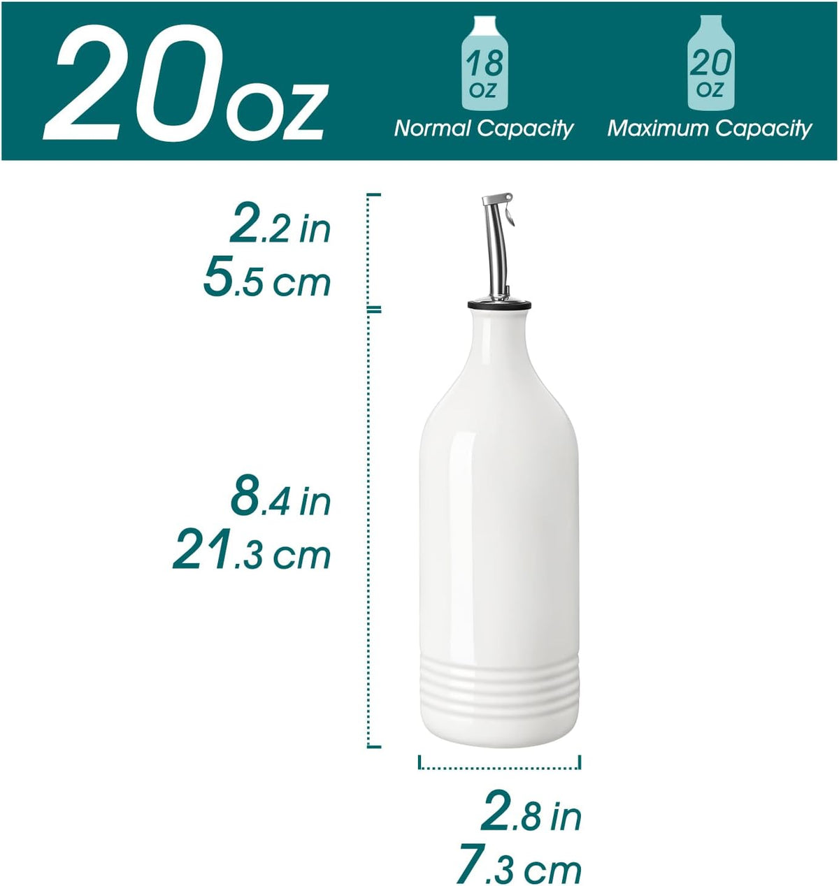 vancasso 20 Oz Ceramic Olive Oil Dispenser Bottle, Bottle Dispenser with Spout and Funnel for Kitchen,Suitable for Oil, Vinegar, Coffee Syrups & Other Liquids, White