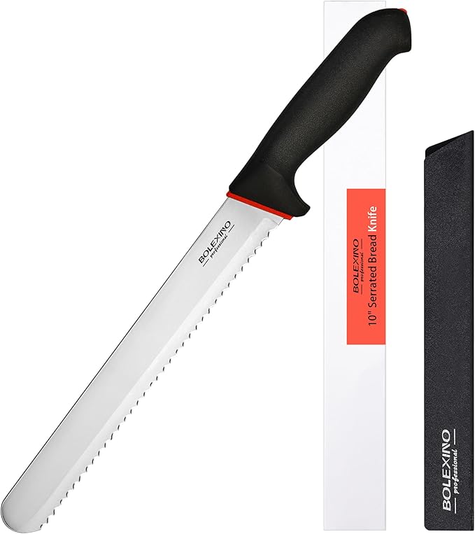 10 Inch Wavy Edge Serrated Bread Knife With Non-Slip Softgrip, Sharp & Long Blade For Homemade Bread, Crusty Breads, Cake, Bagel, 2.5MM Thickened Japanese High Carbon Stainless Steel