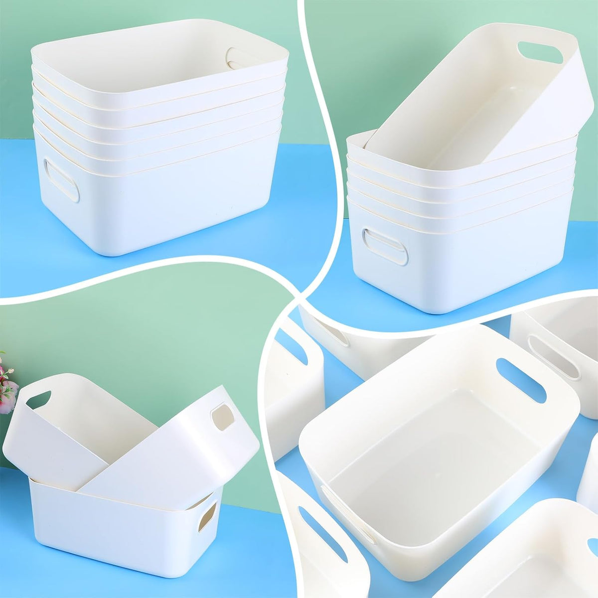 Zopeal Plastic Storage Bins 10 Pcs White Pantry Organizer Bins Small Baskets Storage Containers for Home Kitchen (12 x 8 x 5 Inches)