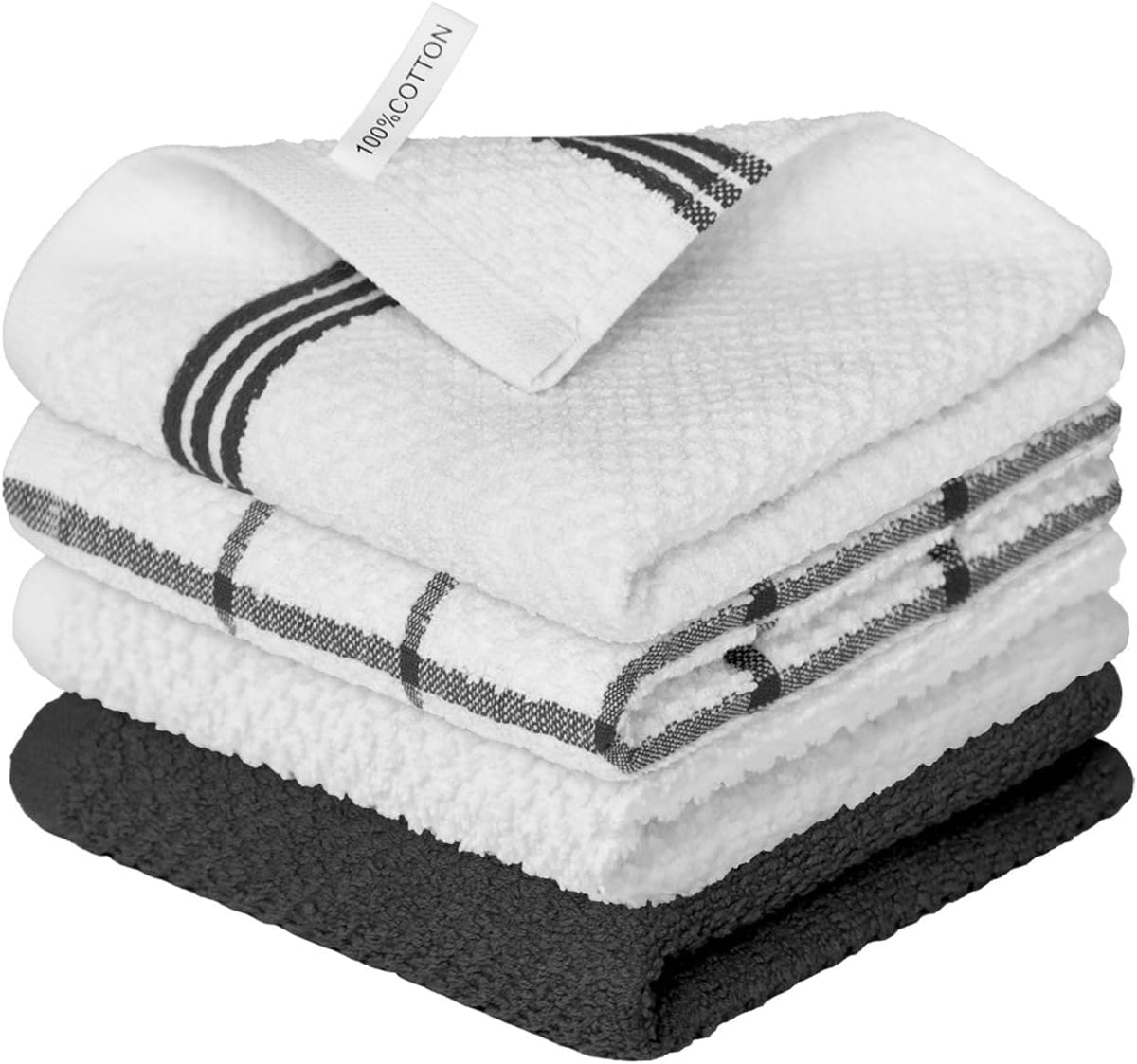 Artoid Mode Ring Spun Cotton Black Dishcloth Kitchen Towels, 12x12 Inch Ultra Soft Absorbent Quick Drying Household Cleaning Kitchen Rags Set of 4