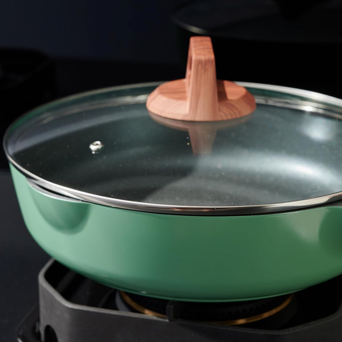 Frying Pans Nonstick with Lid, 10.2 Inches Skillets and Frying pan, Granite Cooking Pan with Pour Spout, Non Toxic Frying Pan for Stove, Induction, Gas, Pb, Cd PFOA Free (Green, 10.2 Inches)