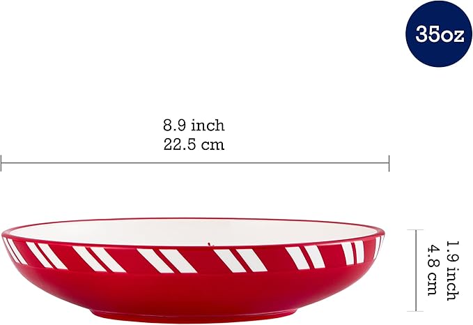 Bico Traditional Gingerbread Man Pasta Bowls, 35oz Salad Bowl Set of 4, Large Ceramic Serving Dinner Bowls for Soup and Cereal, Microwave and Dishwasher Safe, Gift for Housewarming and Holiday
