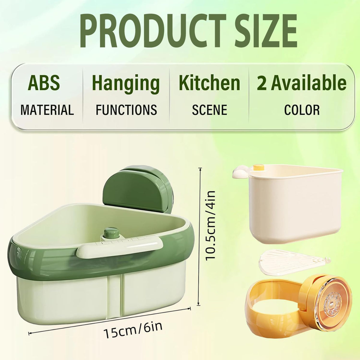 Suction Cup Sink Corner Rack,2025 New Upgraded Suction Cup Press S Ink Drainer Basket,Triangle Storage Rack with Drain Hole,Corner Sink Trash Catcher for Food Waste(Yellow)