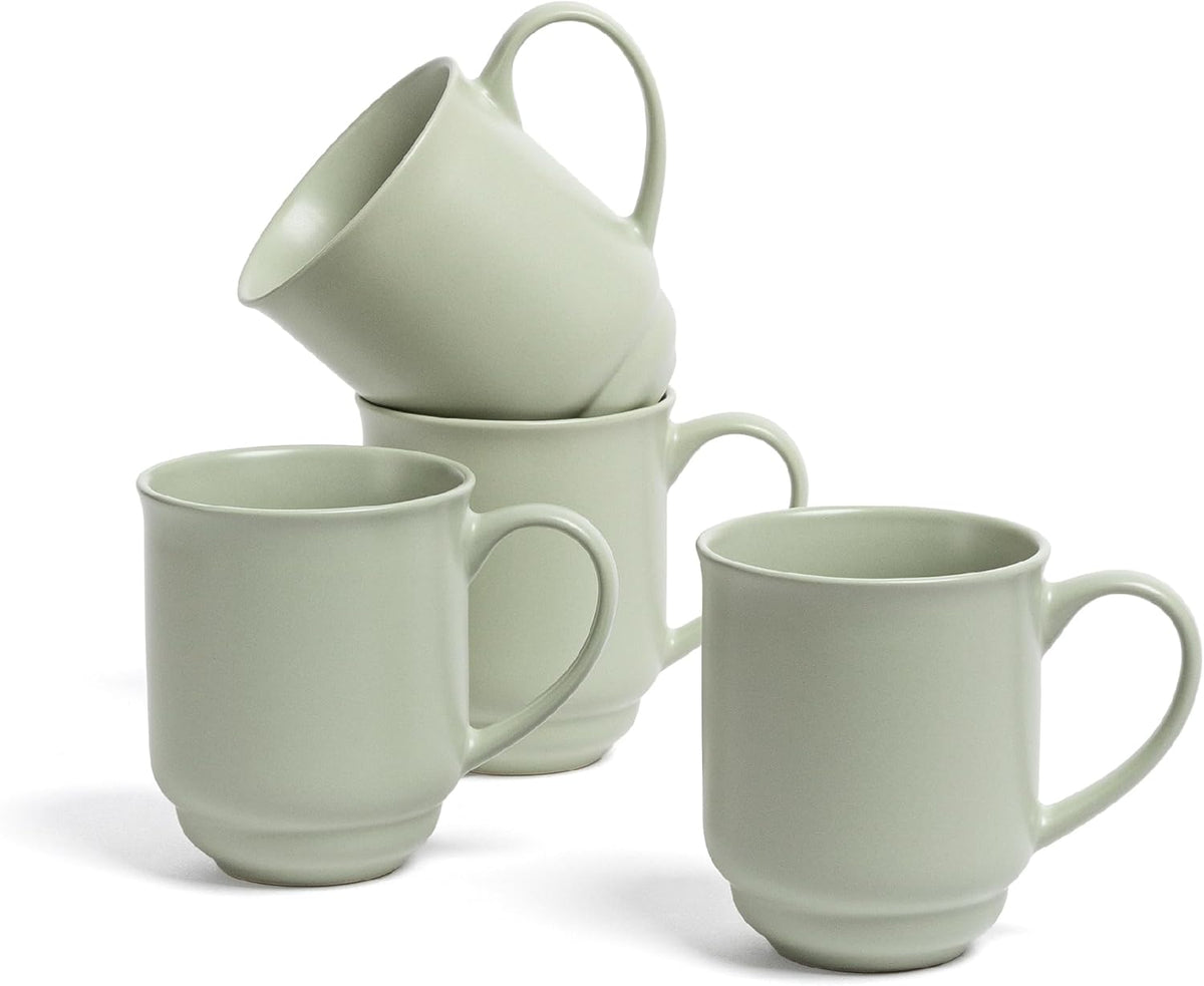 over&back Rim Stoneware Coffee Mugs - 4-Piece Mug Set - Enjoy the Perfect Cup of Coffee, Tea, Latte, and More - Semi-Matte Sage - 16oz