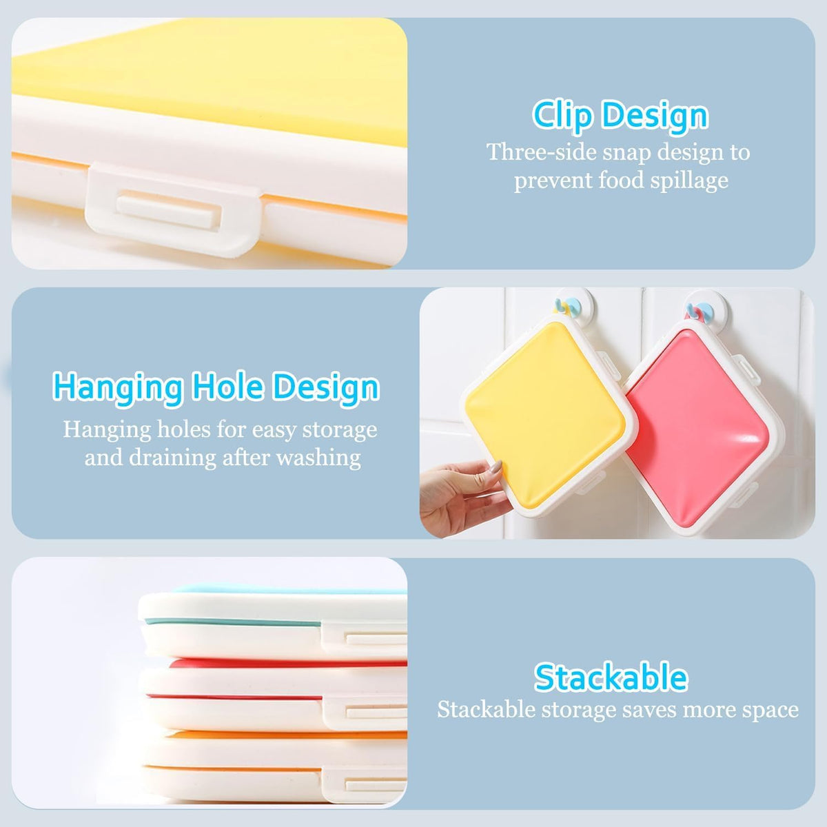 Sandwich Containers, Silicone Sandwich Storage with Snap-Off,Sandwich Box for Lunch,BPA Free,Leakproof, Reusable Plastic Sandwich Holder for Fruit,Salad,Snacks and Food Storage (blue)