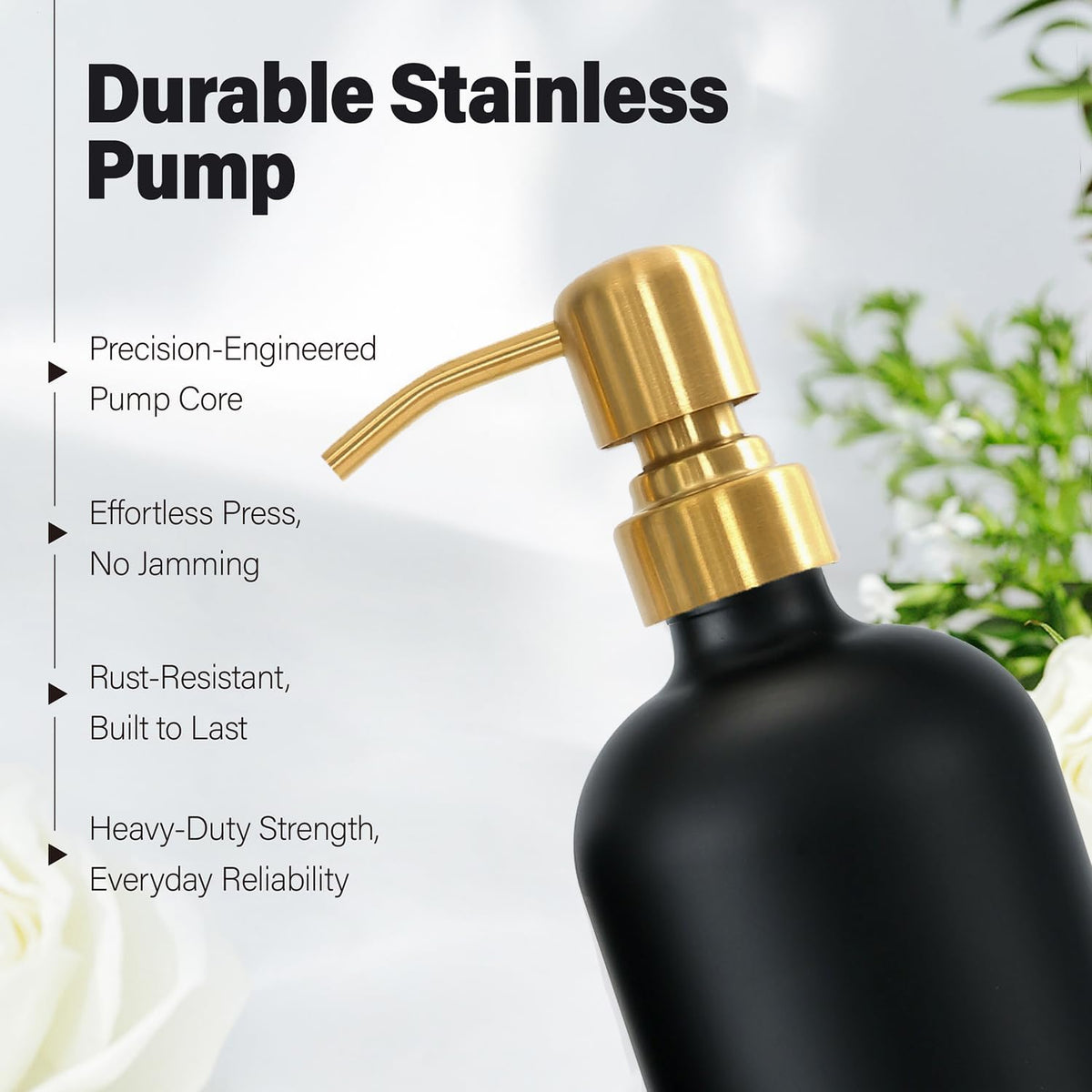 Black Soap Dispenser for Kitchen Sink, Hand and Dish Soap Dispenser with Stainless Steel Pump, Perfect for Gold Kitchen Accessories. (Gold & Black)