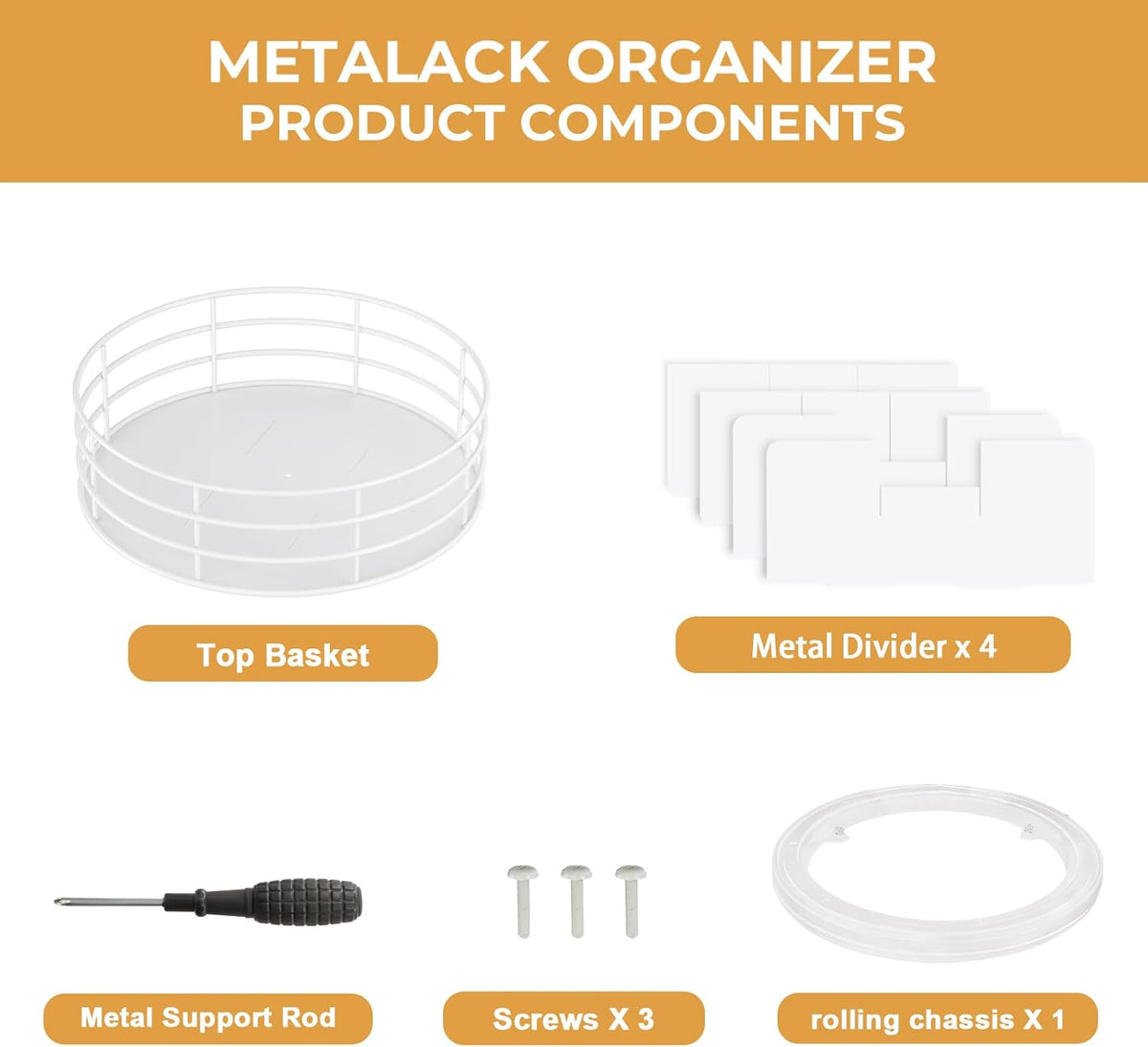 Snack Organizer - Versatile Snack Storage, Lazy Susan with Convenient Grab-and-Go Design, Metal Snack Holder for Home, Office, Breakroom, 10.85" L x 10.85" W x 5" H (White)
