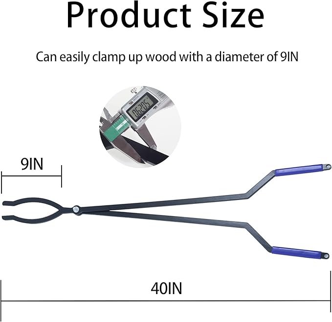 40” Heavy Duty Fire Tongs Firewood Grabber with Scissor Shape Serrated, Large Fire Pit Tool Outdoor/Indoor Bonfire Campfire Fireplace Tongs, A Pair of Gloves