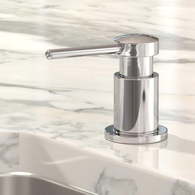 Lava Odoro Chrome Soap Dispenser for Kitchen Sink, Modern Brass Built in Countertop Pump Dispenser with 18 Oz Refillable Bottle, Kitchen Soap and Lotion Dispenser Spot-Free, Chrome, KSD-21