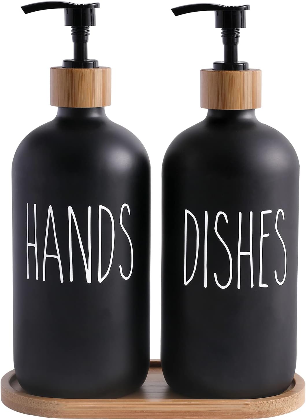 MOMEEMO Black Soap Dispenser Set, Contains Hand and Dish Soap Dispenser, Suitable for Kitchen Decor. (Black)