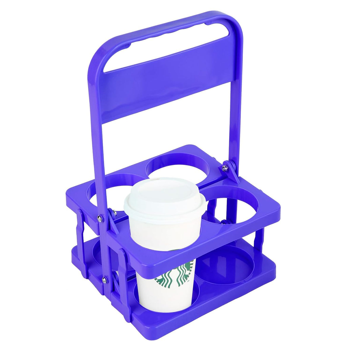 Bodaon 4 Cup Drink Carrier with Handle, Plastic Cup Carriers for Drinks, Drink Holder for Car, GrubHub/Eats Doordash Accessories, Portable Foldable Reusable Mobile, Use for Food Delivery Bag, Purple