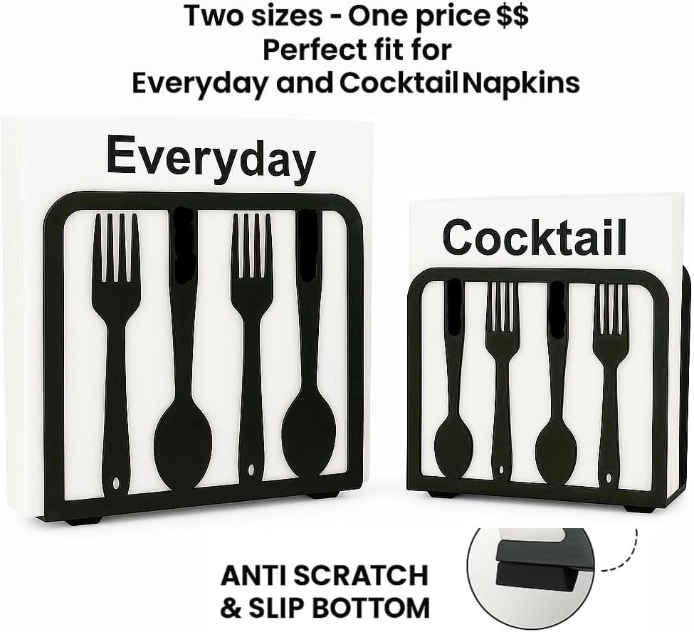 Modern Metal Napkin Holder for Kitchen & Dining Table – black large high end napkin holder for Everyday & Cocktail Napkins – Farmhouse & Restaurant Style - Set 2