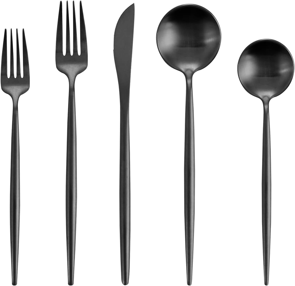 Matte Black Silverware Set, Oliviola 60-Piece Stainless Steel Flatware Cutlery Set Service for 12, Satin Finish Kitchen Utensil Set, Dishwasher Safe