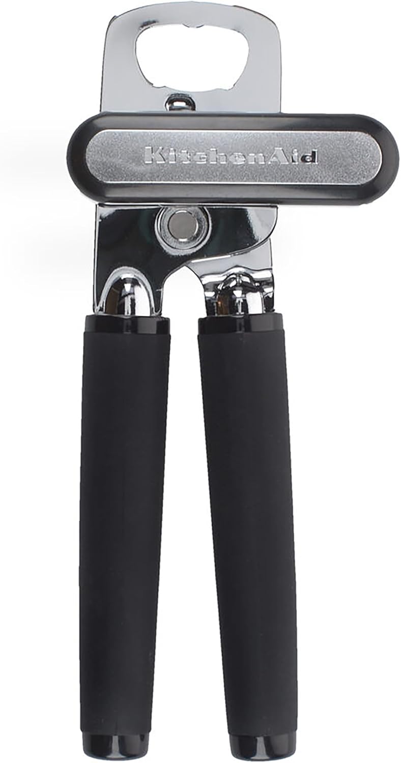 KitchenAid Classic Multifunction Can Opener and Bottle Opener Easy to Use, Razor Sharp Stainless Steel Cutting Wheel, Soft Ergonomic Handles, Soft Black