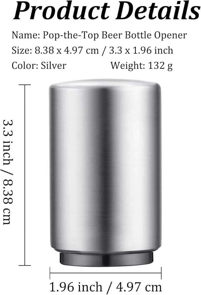 3PCS Premium Automatic Beer Bottle Opener, Magnet Stainless Steel Push Down Off Soda Lid Open Magnetic Catching No Damage Caps, Portable Pop the Top Bar Tools for Home Wine Accessories Picnic Camping