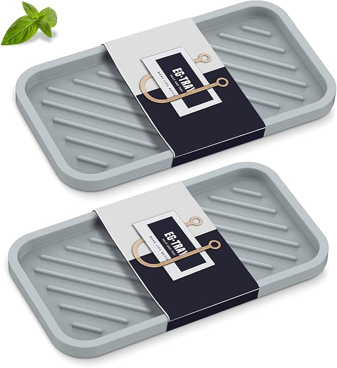 EG-SIPRO Kitchen Sink Organizer Tray,Sponge Holder for Kitchen Sink Bathroom Counter Tray Sponge Caddy Silicone Soap Holder for Soap Dispenser, Bottle, Dishwashing Accessories(2-Pack)