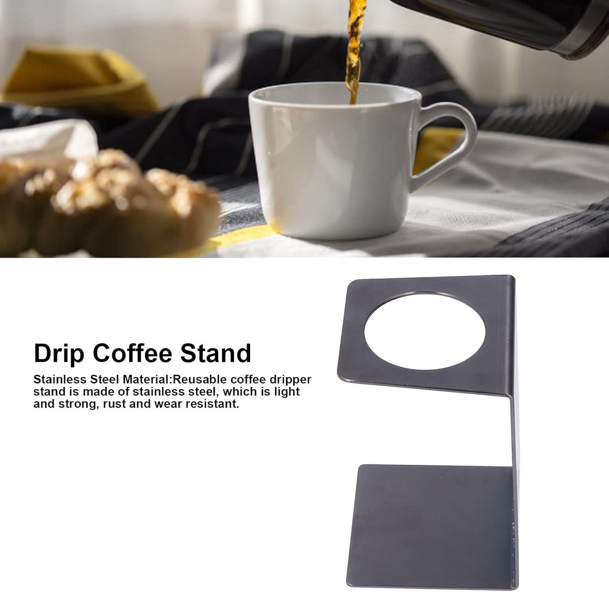 Drip Coffee Holder, Pour Over Coffee Stand, Lightweight Metal Dripper Holder for Home and Cafe Use (Black)