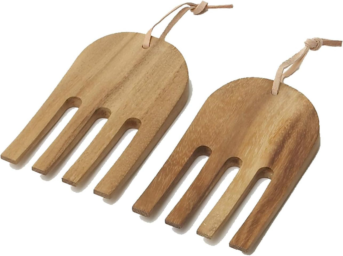 Woodard & Charles Acaica Wood 12" x 5" Serving Bowl Set with Serving Hands, 3 Piece Set ★★PACK OF 4★★
