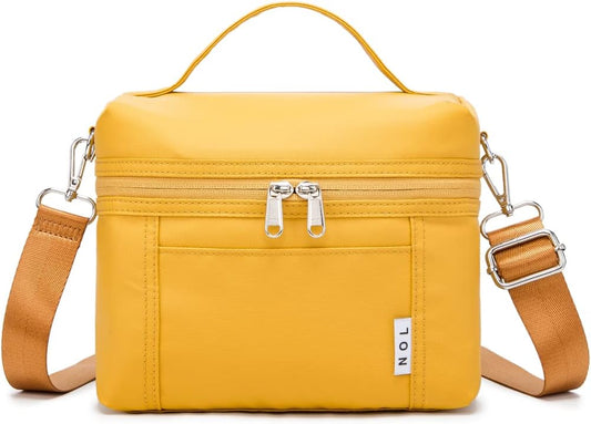 NOL Natural Organic Lifestyle Insulated Lunch Bags for Women Cooler Bag Lightweight Nylon Waterproof Lunch Box For Work (Mustard, Small)