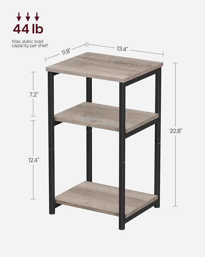 VASAGLE Side Table, Small End Table, Tall Nightstand for Living Room, Bedroom, Office, Bathroom, Greige and Classic Black ULET273B02