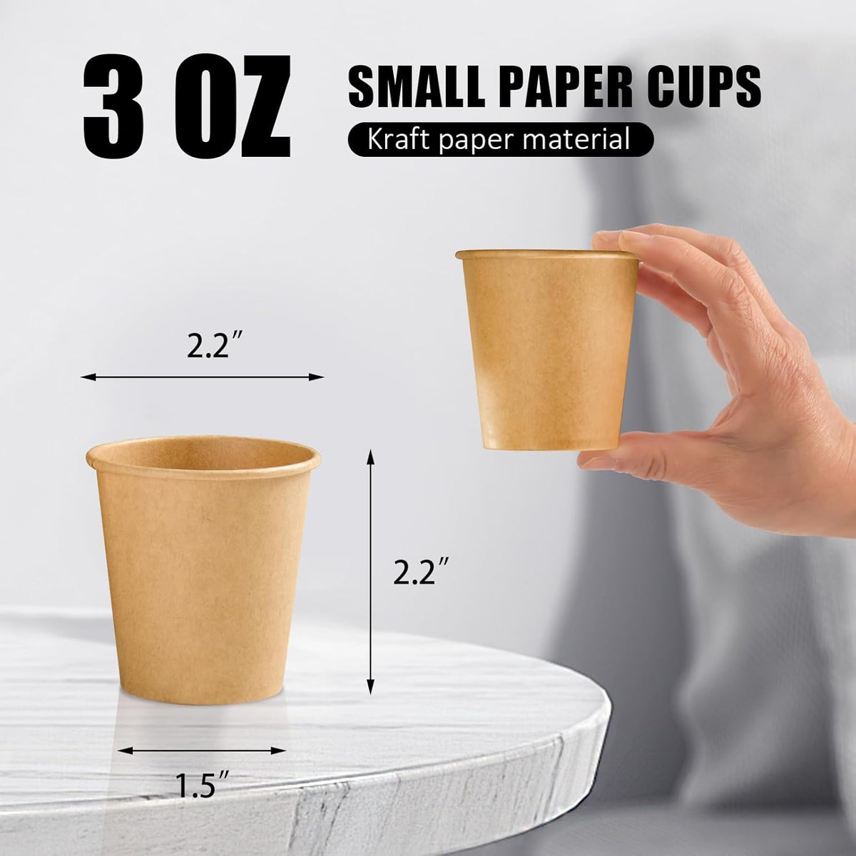 1200 Pack 3 oz Paper Cups, Disposable Kraft Small Mouthwash Bathroom Cups 3 Ounce, Hot/Cold Beverage Cups for Home, Kitchen, Party