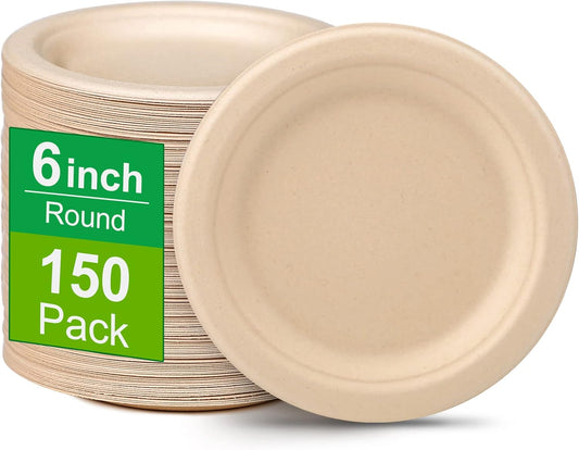 150 Pack Bulk Paper Plates, Small Paper Plates 6 inch, 100% Compostable Plates Eco Friendly Disposable Plates, Brown Paper Plates for Dessert Cake Appetizer