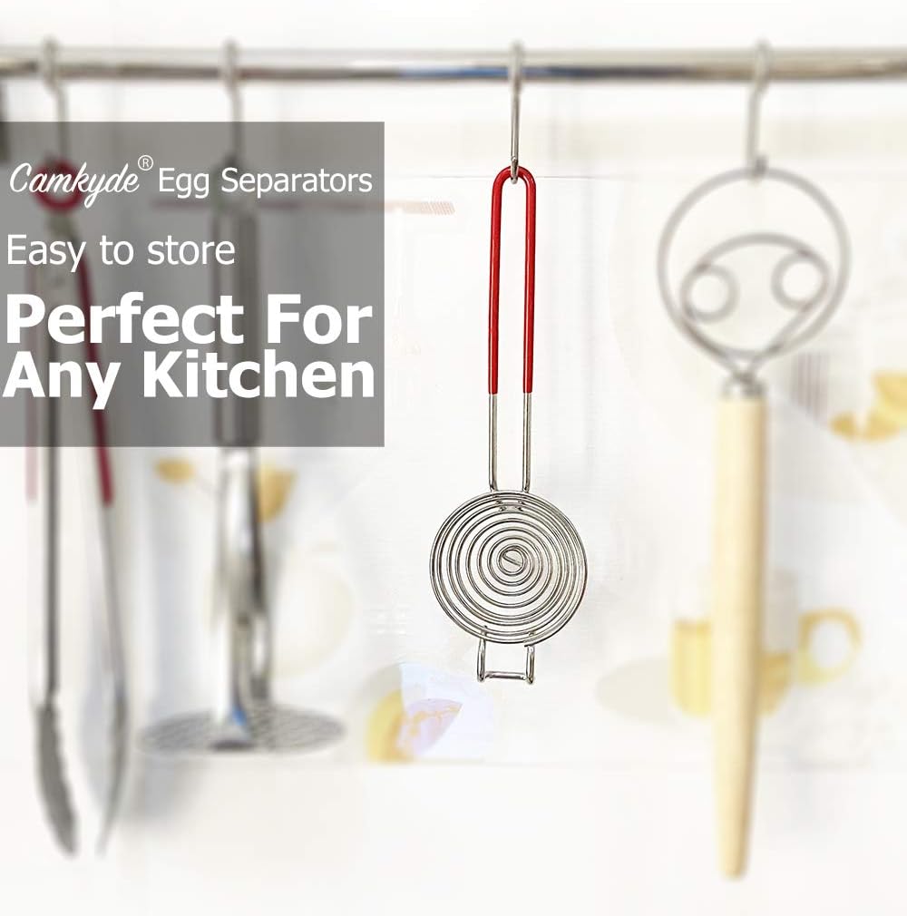 CAMKYDE Egg Separator Food Grade Stainless Steel Egg Yolk White Separation Tool, Set of 2 (Red)