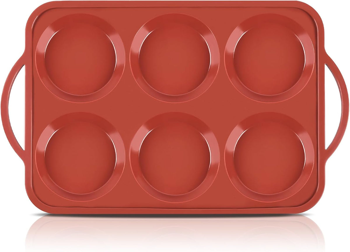 JOERSH 4 Inch Jumbo Silicone Muffin Top Pan with Metal Frame, Non Stick Silicone Egg Mold for Oven, Large Whoopie Pie Baking Pan for English Muffin, Breakfast Sandwich, Egg Bite, Hamburger Bun Tart
